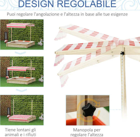 Sabbiera-per-Bambini-3-8-Anni-con-Tettuccio-Regolabile,-in-Legno-di-Abete-e-Poliestere,-118x118x118-cm-ED343-048ED33