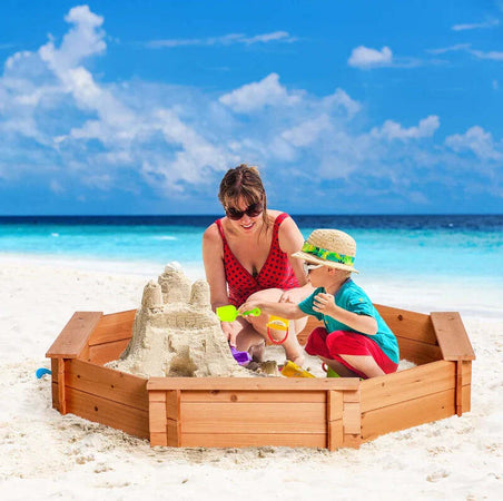 Sabbiera-per-Bambini-in-Legno-con-Sedili-e-Copertura,-Età-3-8-Anni,-139.5x139.5x21.5cm-WD6343-049RDWD6