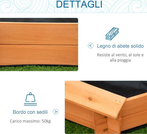 Sabbiera-per-Bambini-in-Legno-con-Sedili-e-Copertura,-Età-3-8-Anni,-139.5x139.5x21.5cm-WD6343-049RDWD6
