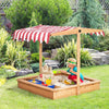 Sabbiera-per-Bambini-in-Legno-con-Tettuccio-Regolabile,-Sedute-e-Vaschette,-107.5x107.5x110-cm-FG6343-053FG6