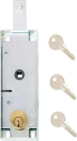 SACAR---SERRATURA-BASCULANTE-DA-APPLICARE-PER-SERRANDE---ACCIAO-ZINCATO-155X56MM---CILINDRO-A-PROFILO-TONDO