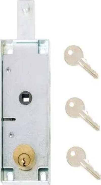 SACAR---SERRATURA-BASCULANTE-DA-APPLICARE-PER-SERRANDE---ACCIAO-ZINCATO-155X56MM---CILINDRO-A-PROFILO-TONDO