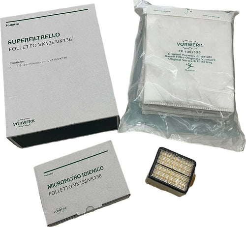 Sacchetti Folletto VK 135 / 136 + Filtro HEPA (originali) Casa e cucina/Aspirapolvere e pulizia di pavimenti e finestre/Accessori per aspirapolvere/Sacchetti per aspirapolvere/Sacchetti per aspirapolvere verticale Grow Up - Casoria, Commerciovirtuoso.it