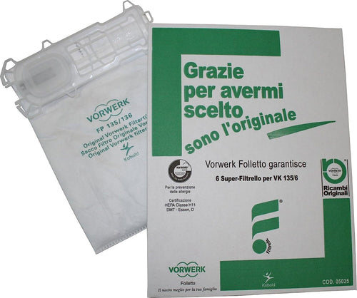 Sacchetti Folletto VK 135 / 136 (originali) Casa e cucina/Aspirapolvere e pulizia di pavimenti e finestre/Accessori per aspirapolvere/Sacchetti per aspirapolvere/Sacchetti per aspirapolvere verticale Grow Up - Casoria, Commerciovirtuoso.it