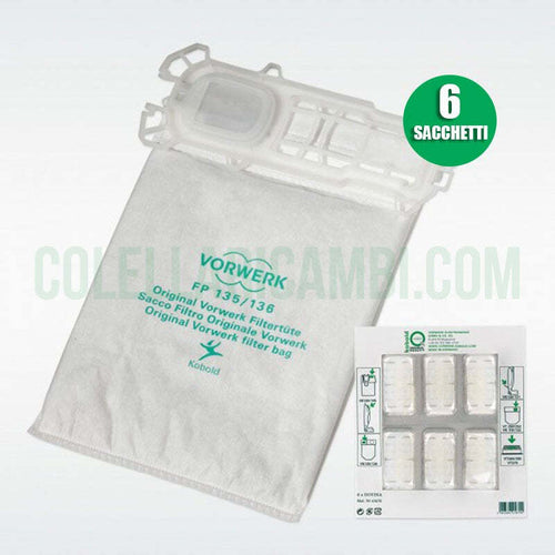 Sacchetti Originali Vorwerk Folletto Super Filtrello Vk135 Vk136 + Dovina (6 Pz)