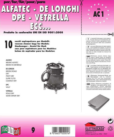 Sacchetto-aspirapolvere-Elettrocasa-AC-1-per-Alfatec-De-Longhi-Confezione-da-10-pezzi