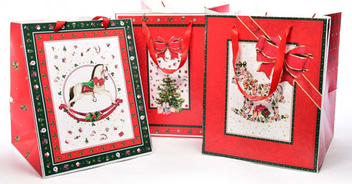 Sacchetto per confezioni regalo natalizie decorato con alberi e cavalli da 31 cm Casa e cucina/Decorazioni per interni/Addobbi e decorazioni per ricorrenze/Decorazioni natalizie/Oggettistica MagiediNatale.it - Altamura, Commerciovirtuoso.it