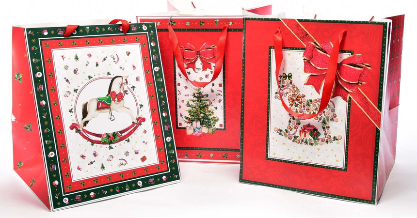 Sacchetto per confezioni regalo natalizie decorato con alberi e cavalli da 31 cm Casa e cucina/Decorazioni per interni/Addobbi e decorazioni per ricorrenze/Decorazioni natalizie/Oggettistica MagiediNatale.it - Altamura, Commerciovirtuoso.it