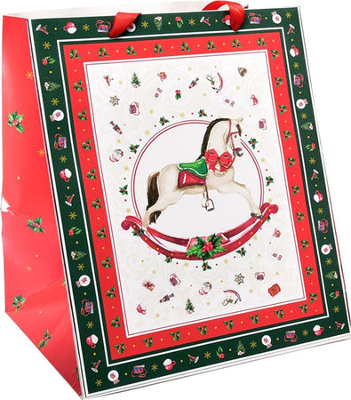 Sacchetto per confezioni regalo natalizie decorato con alberi e cavalli da 31 cm Casa e cucina/Decorazioni per interni/Addobbi e decorazioni per ricorrenze/Decorazioni natalizie/Oggettistica MagiediNatale.it - Altamura, Commerciovirtuoso.it