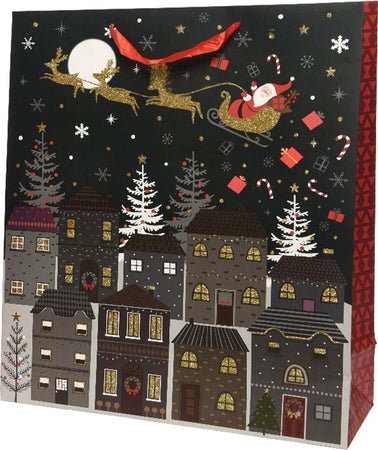 Sacchetto per confezioni regalo natalizie decorato con case e palazzi, manici rossi Casa e cucina/Decorazioni per interni/Addobbi e decorazioni per ricorrenze/Decorazioni natalizie/Oggettistica MagiediNatale.it - Altamura, Commerciovirtuoso.it