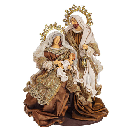 Natività con areole e vestiti in tessuto color bronzo statue per presepe