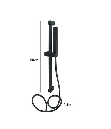 Saliscendi 60cm Doccia Nero Con Doccino Soffione Quadrato Bagno 87495 Tubo 180cm