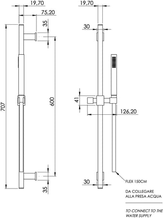 Saliscendi completo moderno quadrato in ottone cromato minimalista