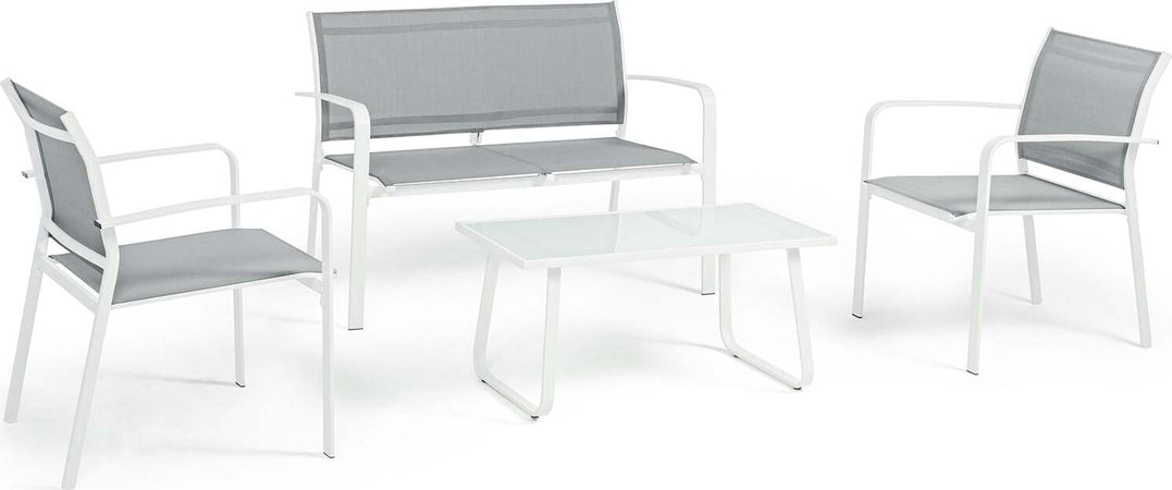 Salottino ''Arent'' in acciaio verniciato con texilene da giardino e veranda Giardino e giardinaggio/Arredamento da giardino e accessori/Set di mobili Decor Space - Altamura, Commerciovirtuoso.it