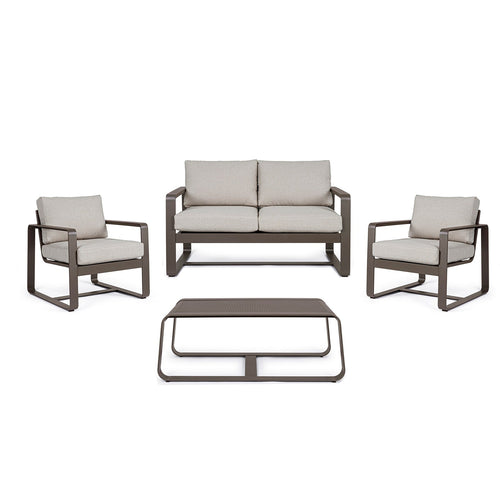 Salottino con cuscini Merrigan in alluminio verniciato da giardino e veranda