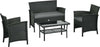 Salotto-da-Esterno-Rattan-PE-con-Divanetto,-2-Poltrone-con-Cuscini-e-Tavolino-in-Vetro,-Nero-e-Grigio-860-331V00GY