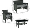 Salotto-da-Esterno-Rattan-PE-con-Divanetto,-2-Poltrone-con-Cuscini-e-Tavolino-in-Vetro,-Nero-e-Grigio-860-331V00GY