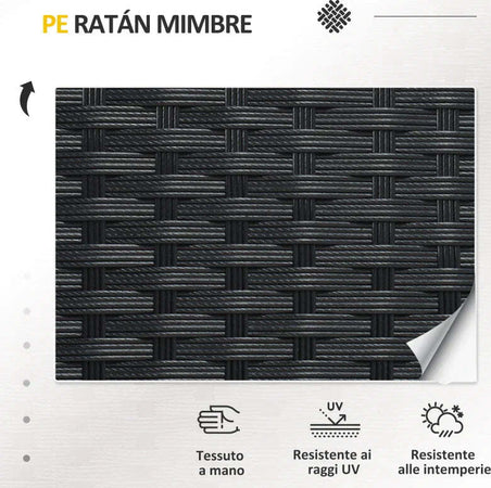 Salotto-da-Esterno-Rattan-PE-con-Divanetto,-2-Poltrone-con-Cuscini-e-Tavolino-in-Vetro,-Nero-e-Grigio-860-331V00GY