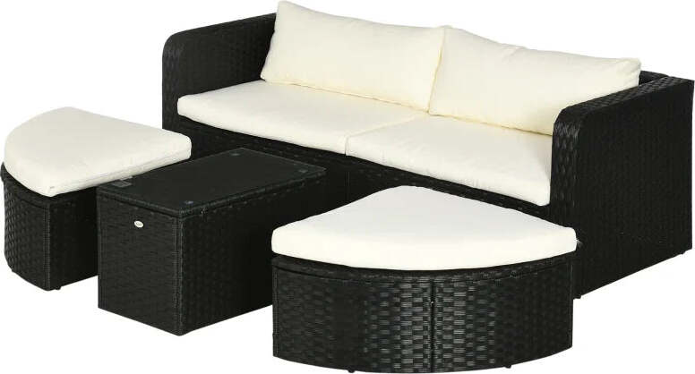 Salotto-da-Giardino-con-2-Poltrone-e-2-Poggiapiedi-in-Rattan-PE,-Tavolino-in-Vetro,-Nero-860-277V00BK