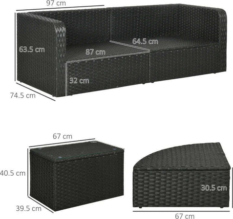 Salotto-da-Giardino-con-2-Poltrone-e-2-Poggiapiedi-in-Rattan-PE,-Tavolino-in-Vetro,-Nero-860-277V00BK