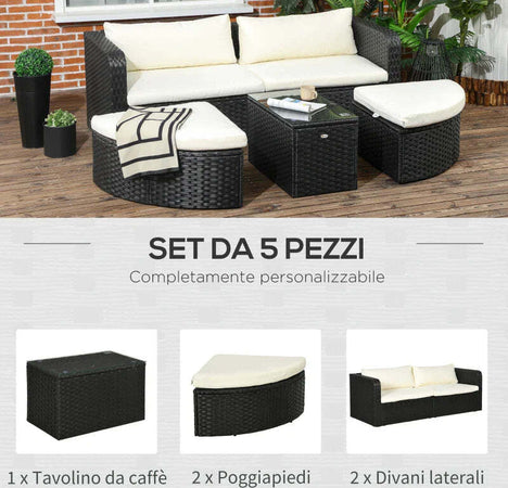 Salotto-da-Giardino-con-2-Poltrone-e-2-Poggiapiedi-in-Rattan-PE,-Tavolino-in-Vetro,-Nero-860-277V00BK