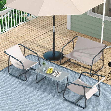 Salotto-da-Giardino-con-Divanetto,-2-Poltrone-e-Tavolino-in-Acciaio-e-Tessuto-a-Rete,-Crema-84G-400V00GY