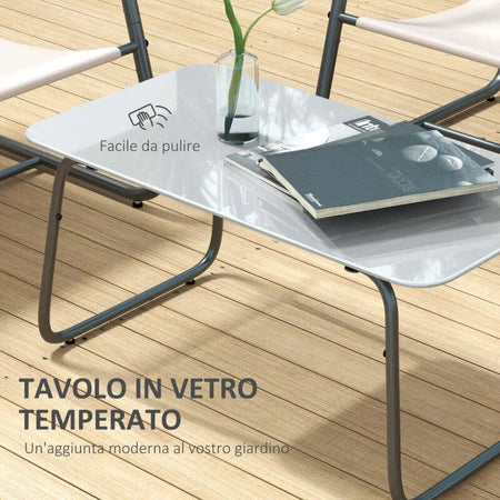Salotto-da-Giardino-con-Divanetto,-2-Poltrone-e-Tavolino-in-Acciaio-e-Tessuto-a-Rete,-Crema-84G-400V00GY