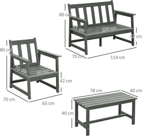 Salotto-da-Giardino-con-Divanetto,-2-Poltrone-e-Tavolino-in-HDPE-con-Cuscini,-Grigio-Scuro-84G-445V00BN
