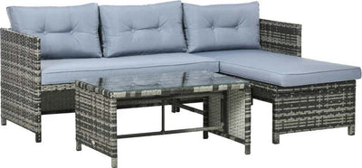 Salotto-da-Giardino-con-Divanetto,-Chaise-Longue-e-Tavolino-in-Rattan-PE-con-Cuscini,-Grigio-860-121V00GY