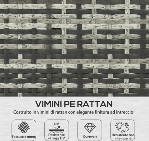 Salotto-da-Giardino-con-Divanetto,-Chaise-Longue-e-Tavolino-in-Rattan-PE-con-Cuscini,-Grigio-860-121V00GY