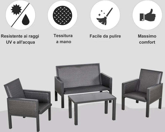 Salotto-da-Giardino-con-Divano-da-Esterno-e-Tavolino,-Mobili-da-Giardino-in-Rattan-Sintetico,-Set-4-Pz,-Grigio-860-166