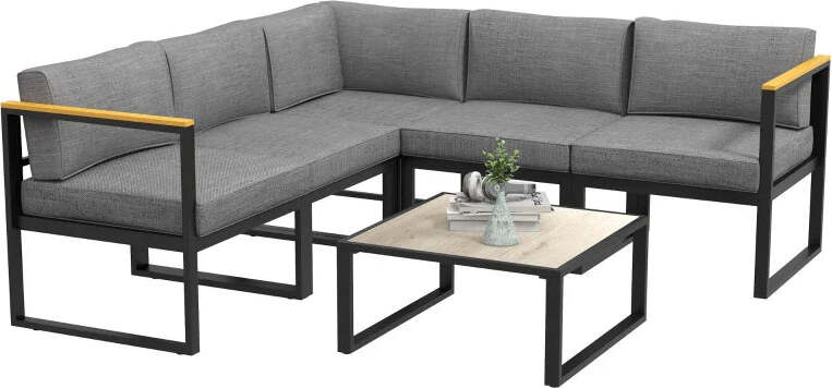 Salotto-da-Giardino-con-Divano-e-Tavolino-in-Alluminio-con-Cuscini-Imbottiti,-Grigio-84G-307V00GY