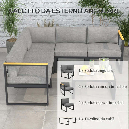 Salotto-da-Giardino-con-Divano-e-Tavolino-in-Alluminio-con-Cuscini-Imbottiti,-Grigio-84G-307V00GY