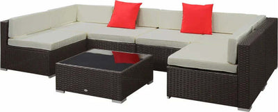 Salotto-da-Giardino-in-Rattan-da-7-Pezzi-con-Tavolino-e-Divano-Modulabile-con-Cuscini,-Crema-860-020