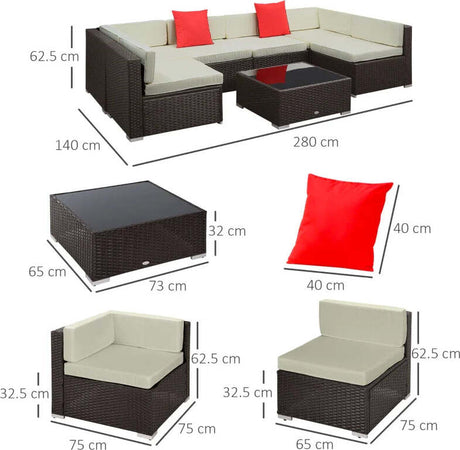 Salotto-da-Giardino-in-Rattan-da-7-Pezzi-con-Tavolino-e-Divano-Modulabile-con-Cuscini,-Crema-860-020