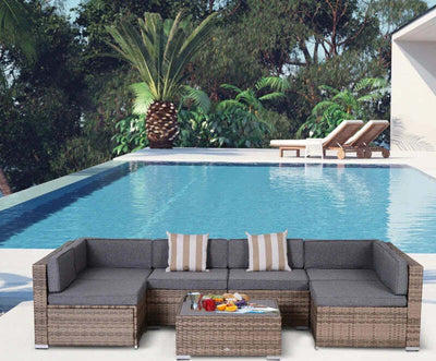 Salotto-da-Giardino-in-Rattan-da-7-Pezzi-con-Tavolino-e-Divano-Modulabile-con-Cuscini,-Grigio-860-020V03