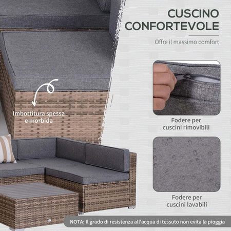 Salotto-da-Giardino-in-Rattan-da-7-Pezzi-con-Tavolino-e-Divano-Modulabile-con-Cuscini,-Grigio-860-020V03