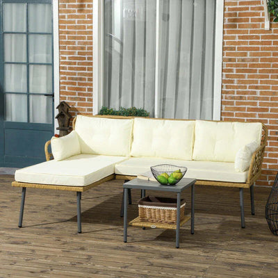 Salotto-da-Giardino-in-Rattan-PE-con-Chaise-Longue,-Divano-2-Posti-e-Tavolino,-Crema-84G-359V00CW
