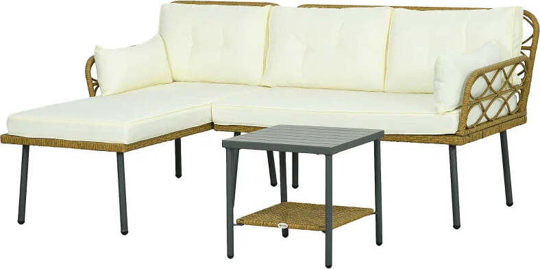 Salotto-da-Giardino-in-Rattan-PE-con-Chaise-Longue,-Divano-2-Posti-e-Tavolino,-Crema-84G-359V00CW