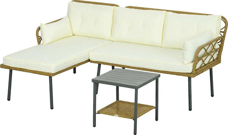 Salotto-da-Giardino-in-Rattan-PE-con-Chaise-Longue,-Divano-2-Posti-e-Tavolino,-Crema-84G-359V00CW