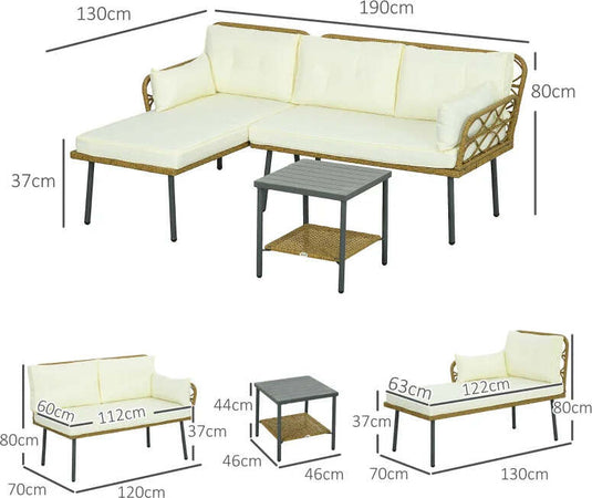Salotto-da-Giardino-in-Rattan-PE-con-Chaise-Longue,-Divano-2-Posti-e-Tavolino,-Crema-84G-359V00CW