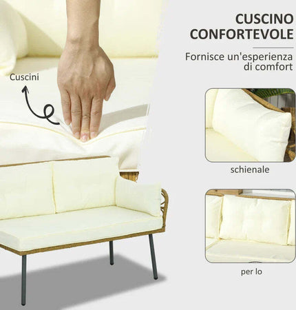 Salotto-da-Giardino-in-Rattan-PE-con-Chaise-Longue,-Divano-2-Posti-e-Tavolino,-Crema-84G-359V00CW