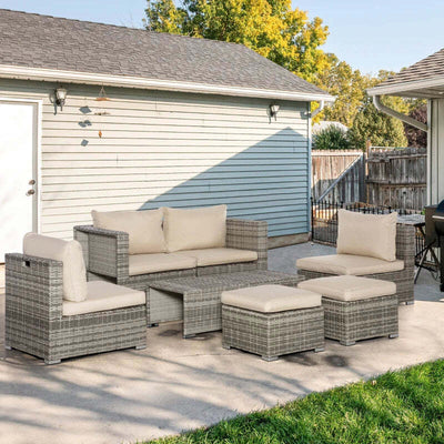 Salotto-da-Giardino-in-Rattan-PE-da-8-Pezzi-con-Poltrone,-Tavolini-e-Sgabelli,-Beige-860-099BG