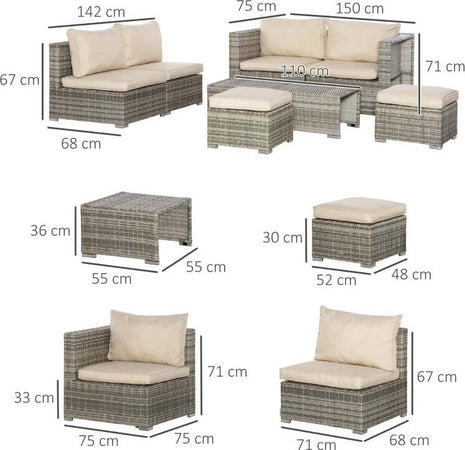 Salotto-da-Giardino-in-Rattan-PE-da-8-Pezzi-con-Poltrone,-Tavolini-e-Sgabelli,-Beige-860-099BG