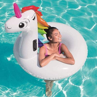Salvagente-Unicorno-Cavalcabile-Bianco-Arcobaleno-Ciambella-136-X-131-Cm