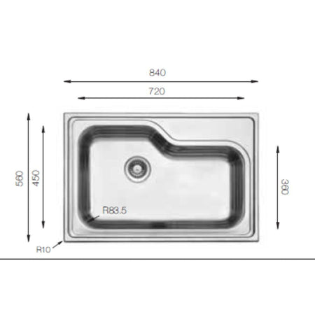 Samet Lavello da cucina DXT840 monovasca 84x56