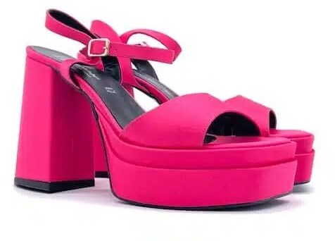 Sandali donna in raso fucsia tacco 100 con plateau