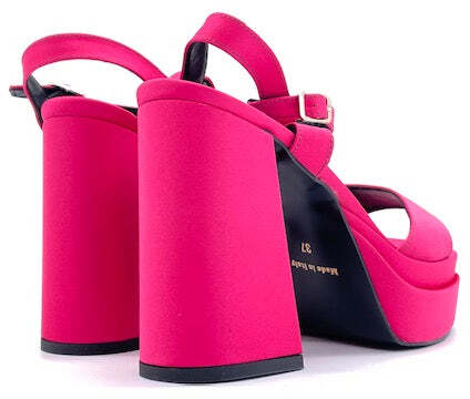 Sandali donna in raso fucsia tacco 100 con plateau