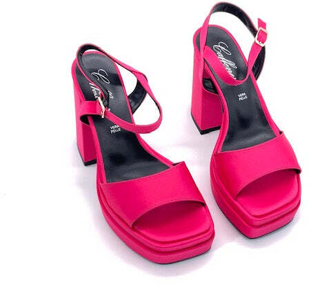 Sandali donna in raso fucsia tacco 100 con plateau