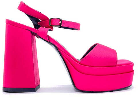 Sandali donna in raso fucsia tacco 100 con plateau